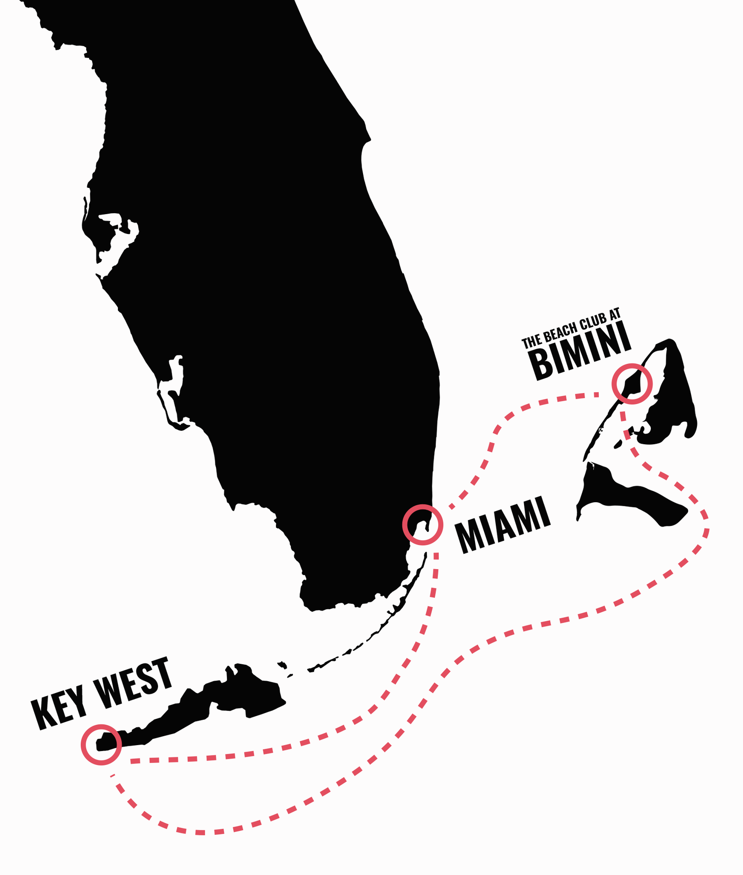 Map of Key West, Miami and Bimini